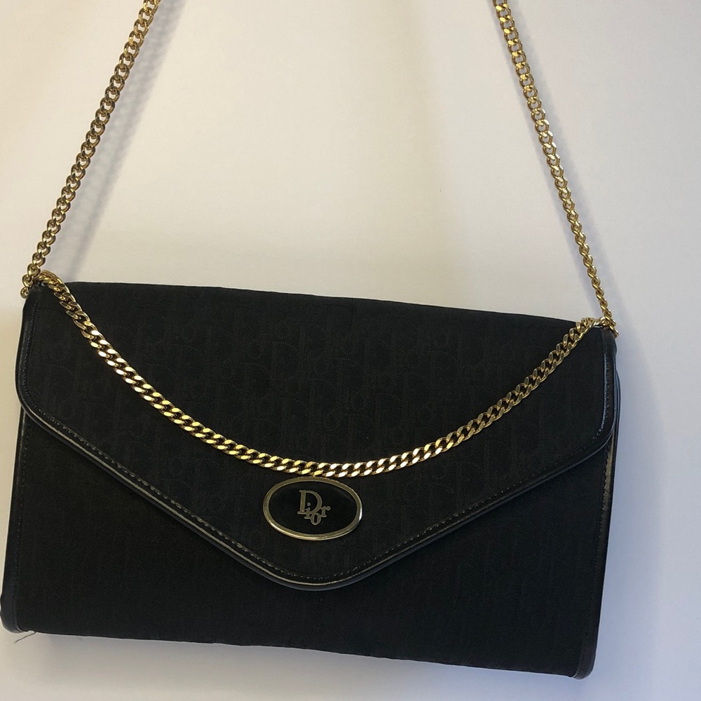 Pre Love Dior monogram Black Clutch with Gold Chain Strap - Picture 4 of 16